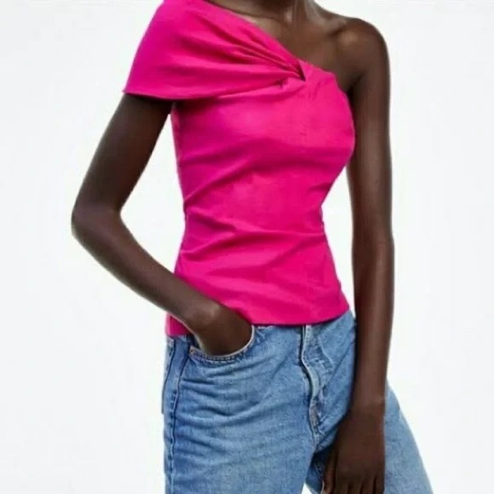 NWT Zara blogger famous asymmetrical linen blend top fuchsia